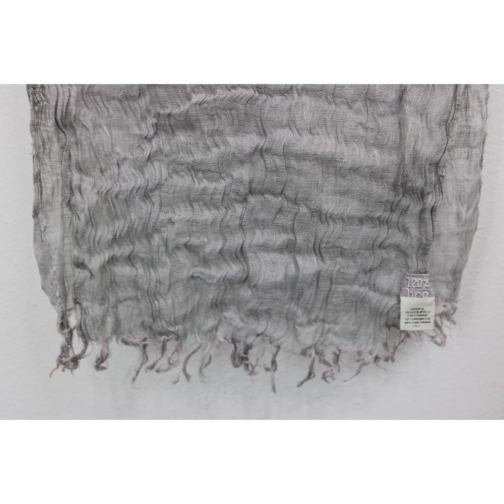 120% LINO 100% Linen Scarf Italy Grey Long Rectangle w/ Fringed 70” x 17“ - Picture 6 of 9